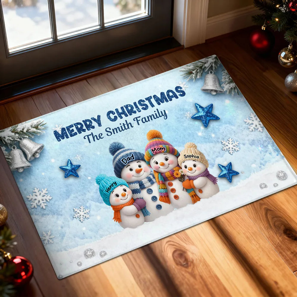 Personalized Family Christmas Doormat Snowman Theme - Holiday Decor Doormat MagicInPrints