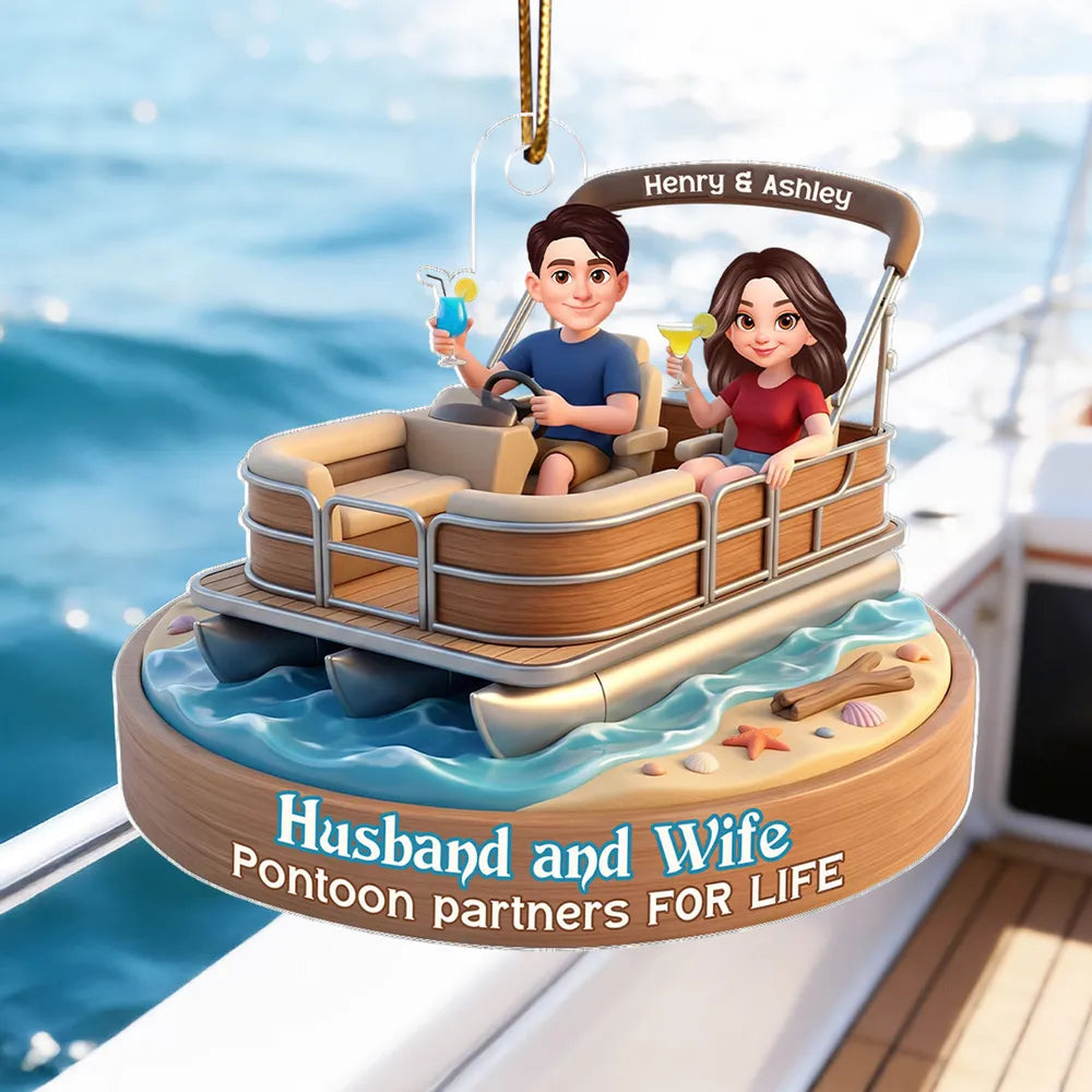 Personalized Couple Car Ornament - Pontoon Partners for Life Car Hanger MagicInPrints