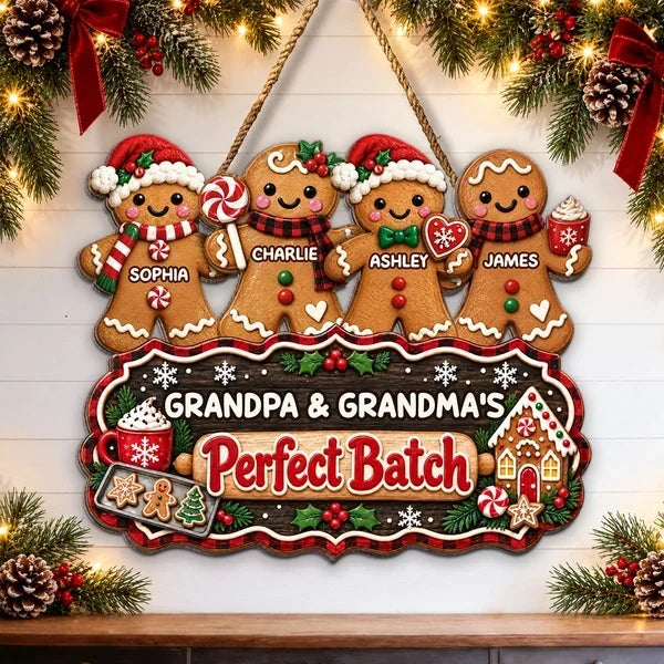 Personalized Gingerbread Family Wooden Sign Gift for Grandparents