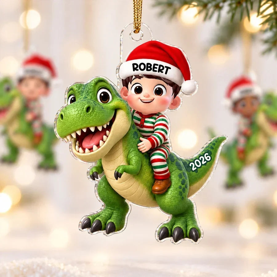 Personalized Acrylic Dinosaur Ornament for Kids Christmas Gift