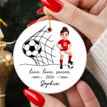 Load image into Gallery viewer, Personalized Ceramic Soccer Girl Ornament Custom Name Gift for Daughter
