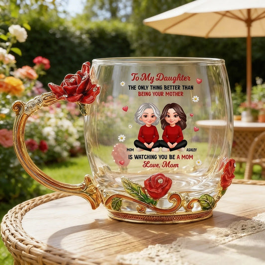 Personalized Glass Mug for Daughter - Floral Design with Heartfelt Message Cup MagicInPrints