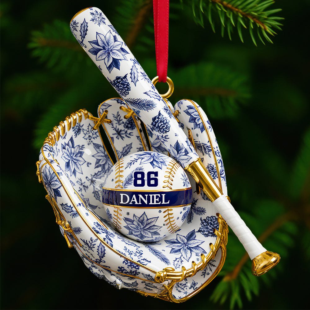 “Hit a Home Run with Your Holiday Gifts” - Baseball Toile de Jouy Christmas Ornament - Personalized Gifts for Baseball Lovers Ornament MagicInPrints