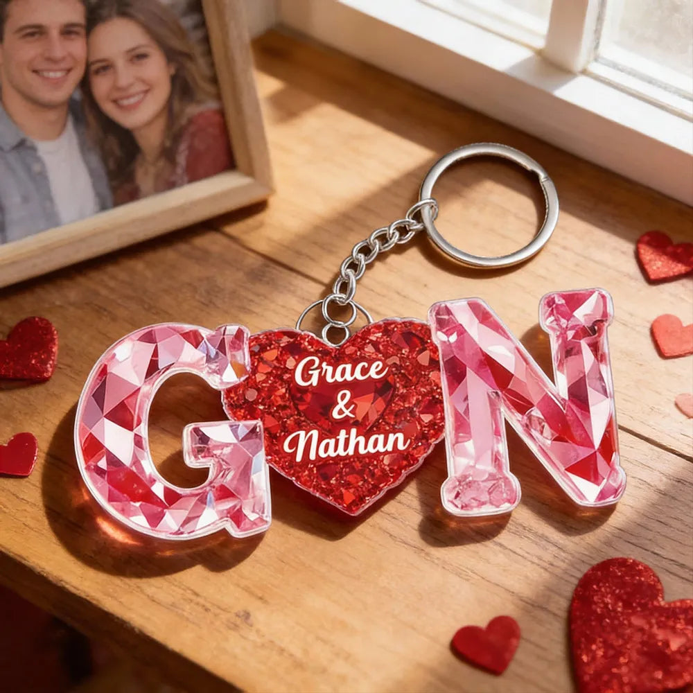 Custom Initials Keychain for Couples - Heart Design Gift Keychain MagicInPrints