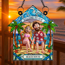 Load image into Gallery viewer, “Celebrate Your Love at the Beach” - Personalized Beach Couple Suncatcher Ornament – Unique Gift for Couples and Beach Lovers Ornament MagicInPrints
