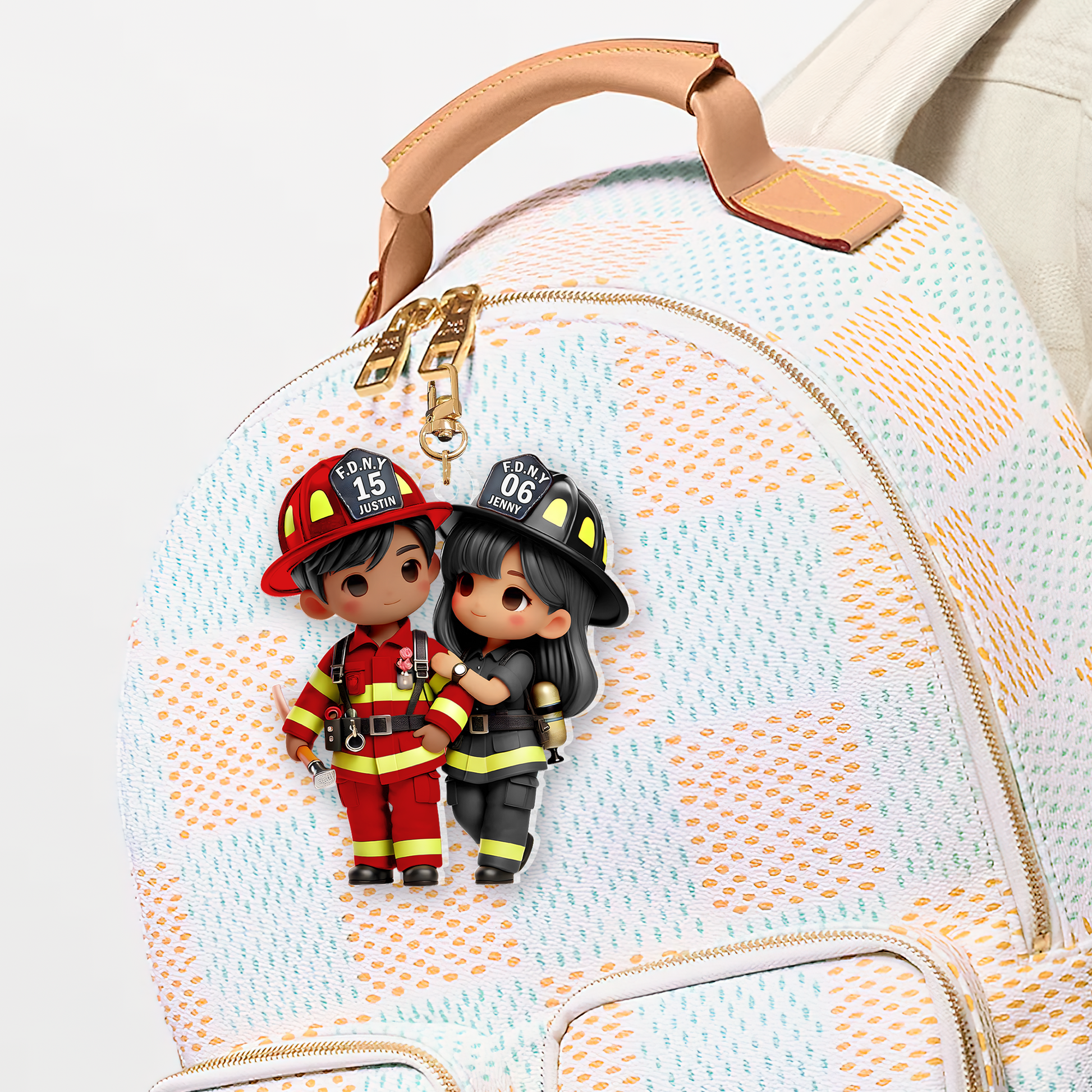 Personalized Firefighter Couple Keychain | Meaningful Valentine's Day Gifts for Couples Keychains PopCulturePrints