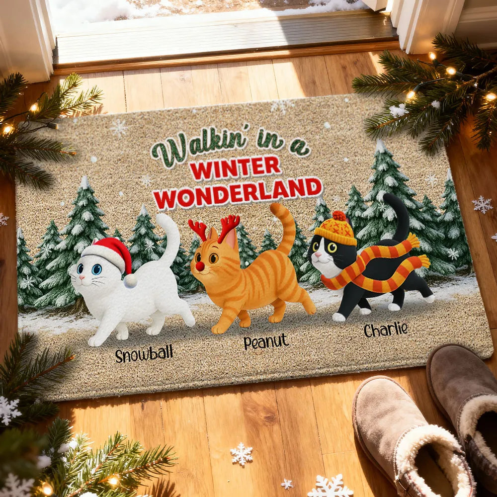 Personalized Christmas Cat Doormat for Pet Lovers - Festive Holiday Decor Doormat MagicInPrints