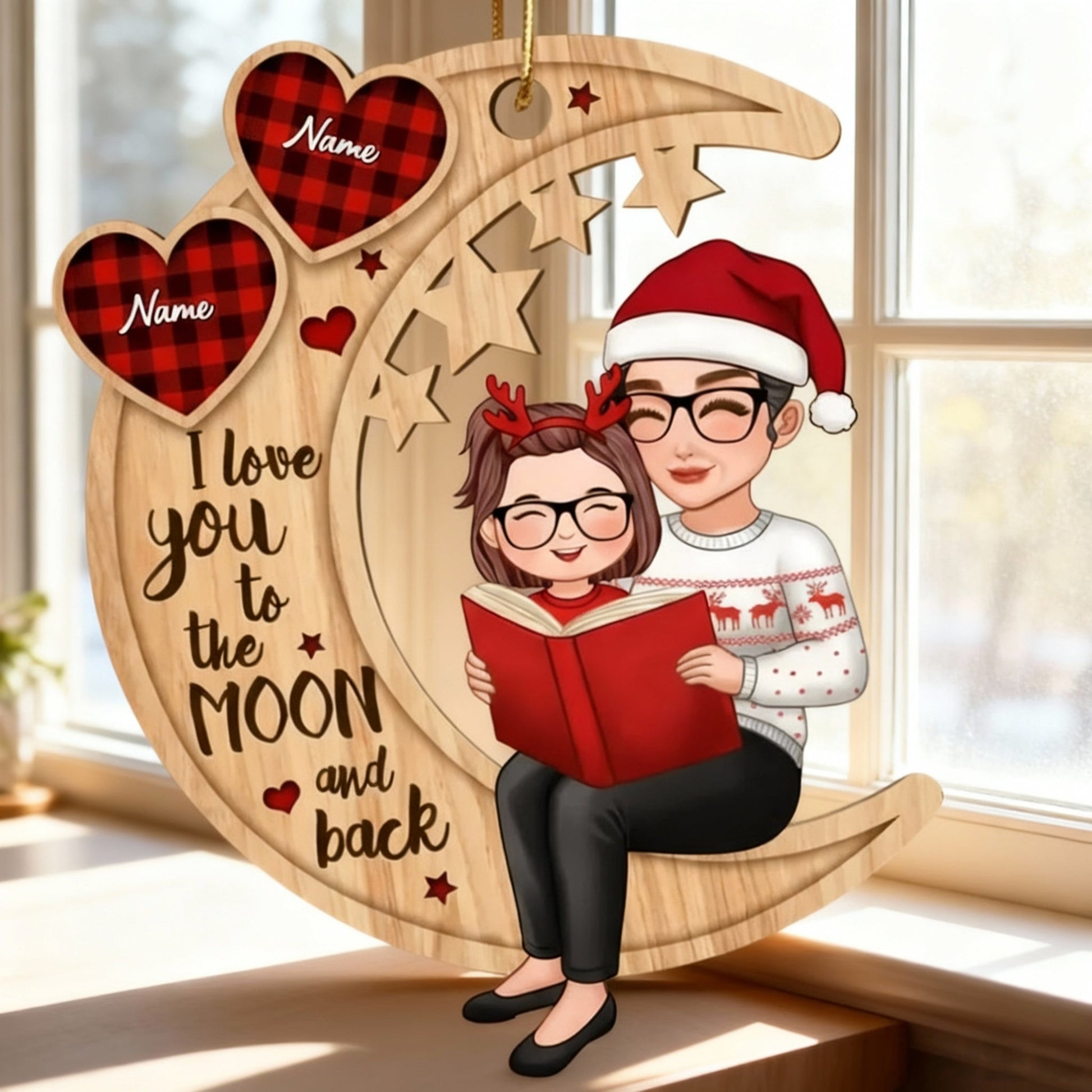 Personalized Wooden Christmas Ornament for Family - I Love You to the Moon and Back Ornament MagicInPrints