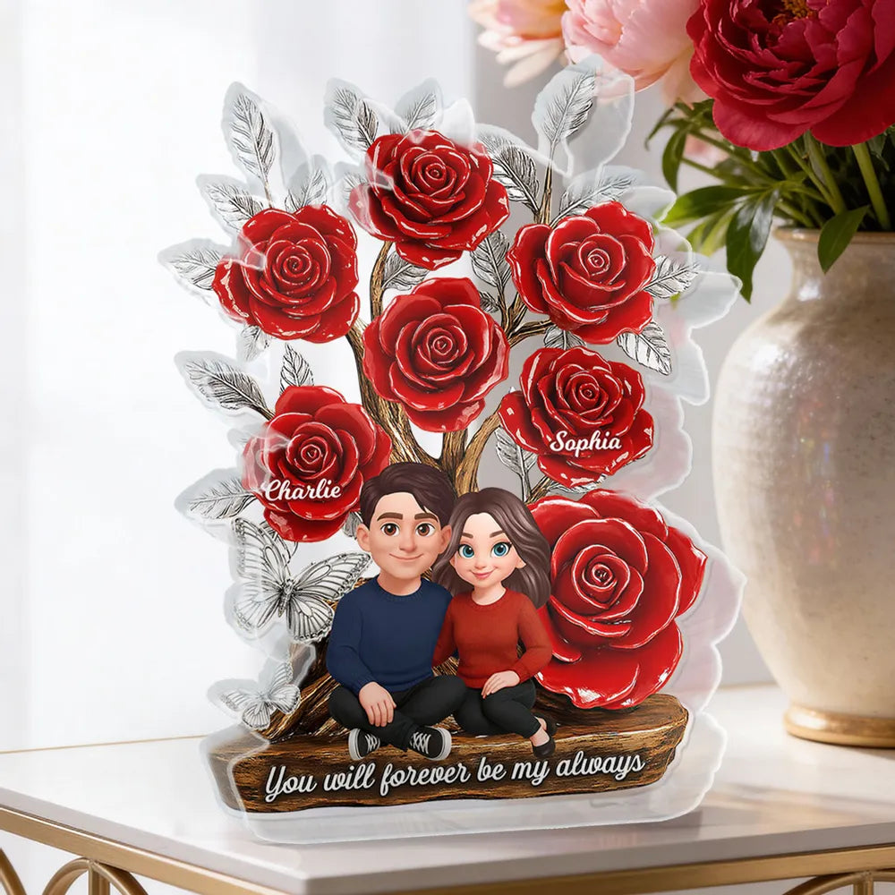 Personalized Couple Rose Display for Anniversary - Custom Names & Date Plaque MagicInPrints