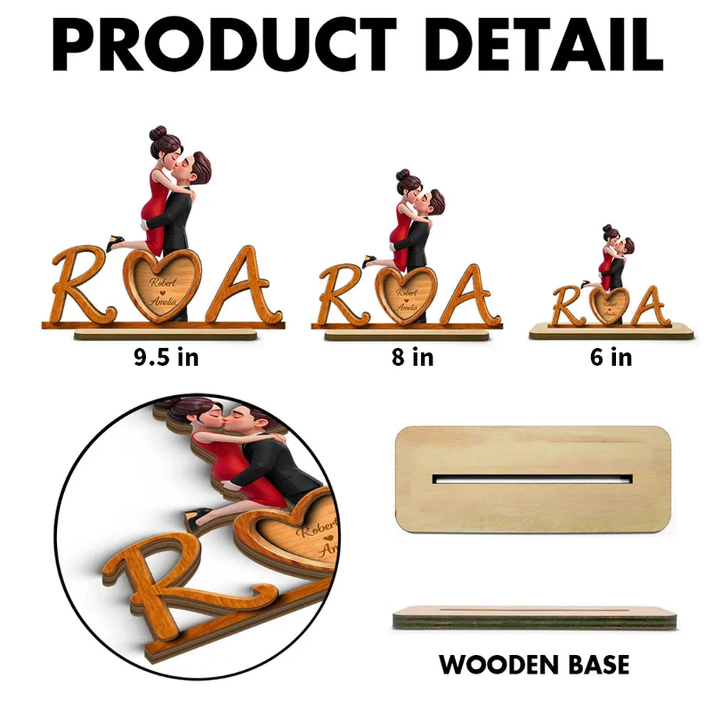 Personalized Couple Figurine Wooden Initials Decor - Romantic Gift Plaque MagicInPrints