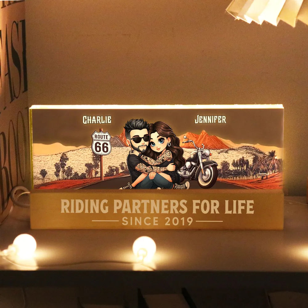 Personalized LED Light for Couples - Riding Partners for Life Gift Plaque MagicInPrints