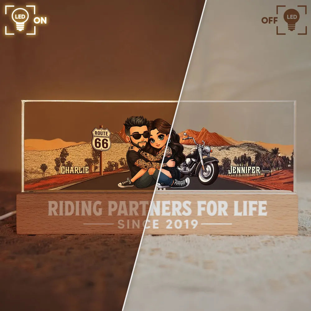 Personalized LED Light for Couples - Riding Partners for Life Gift Plaque MagicInPrints