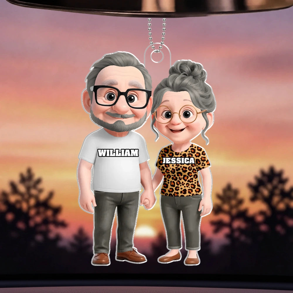 Personalized Couple Car Ornament for Grandparents - Cute Rearview Mirror Decoration Car Hanger MagicInPrints