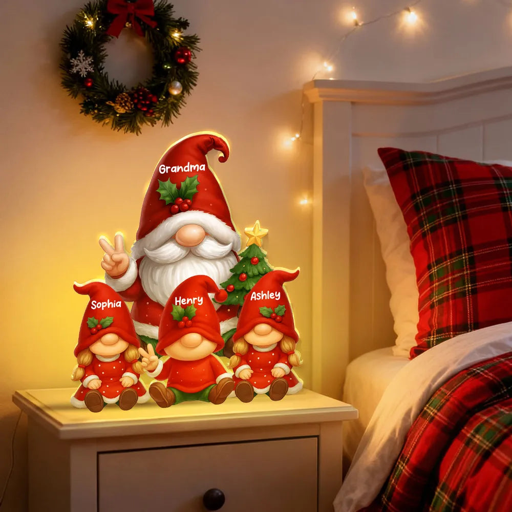 Personalized Christmas Gnome Family Figurine for Grandparents - Holiday Decor Plaque MagicInPrints