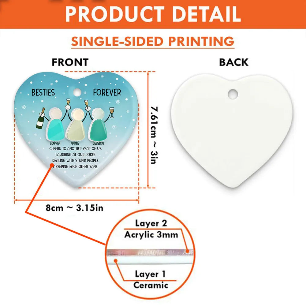 Personalized Heart Ornament for Friends - Besties Forever Keepsake Ornament MagicInPrints