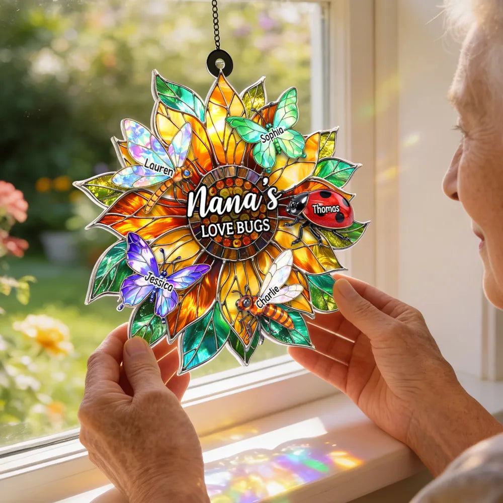 Personalized Stained Glass Suncatcher for Nana - Love Bugs Design Ornament MagicInPrints