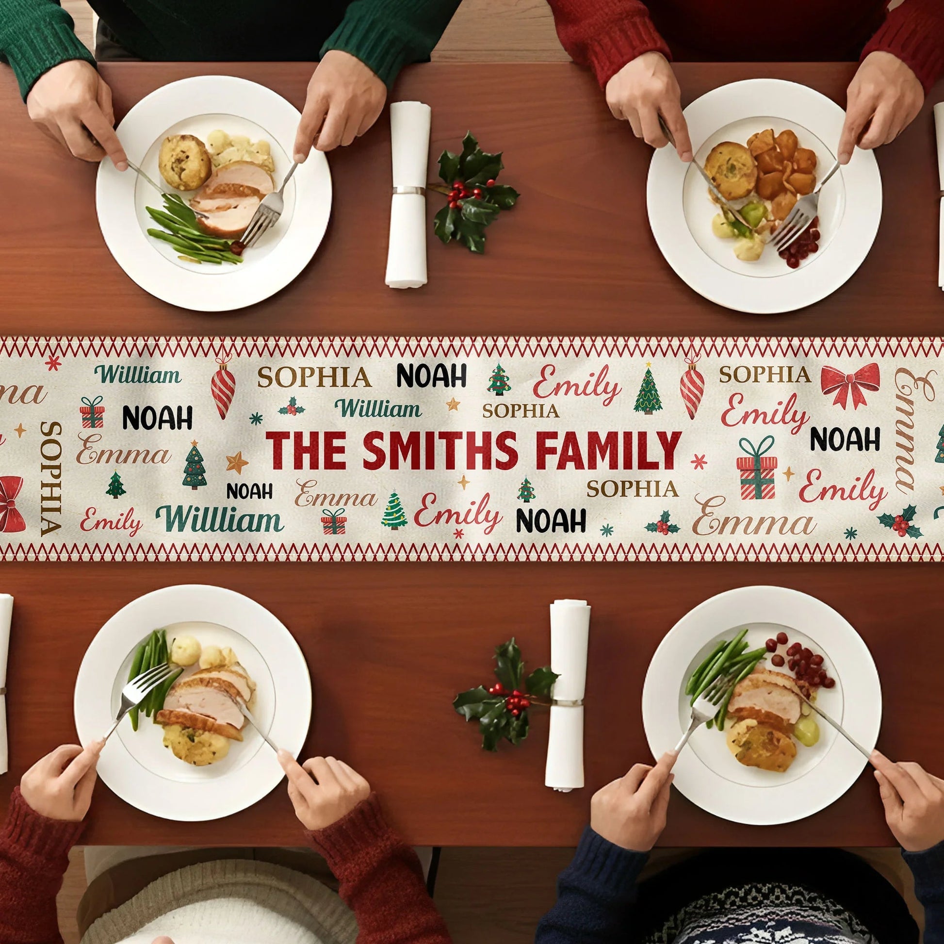 Personalized Christmas Table Runner for Families - Festive Holiday Decor Kitchen Supplies MagicInPrints