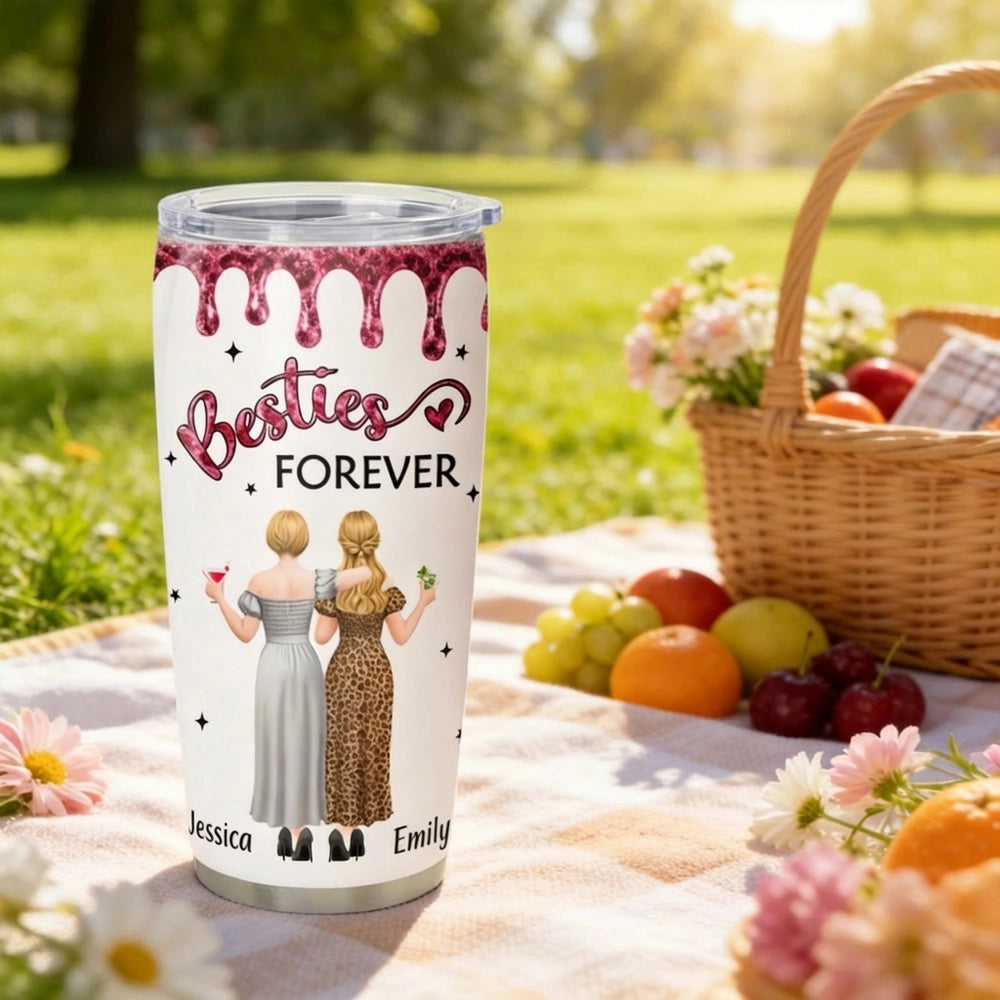 Personalized Besties Forever Tumbler for Friends - Custom Names Gift Cup MagicInPrints
