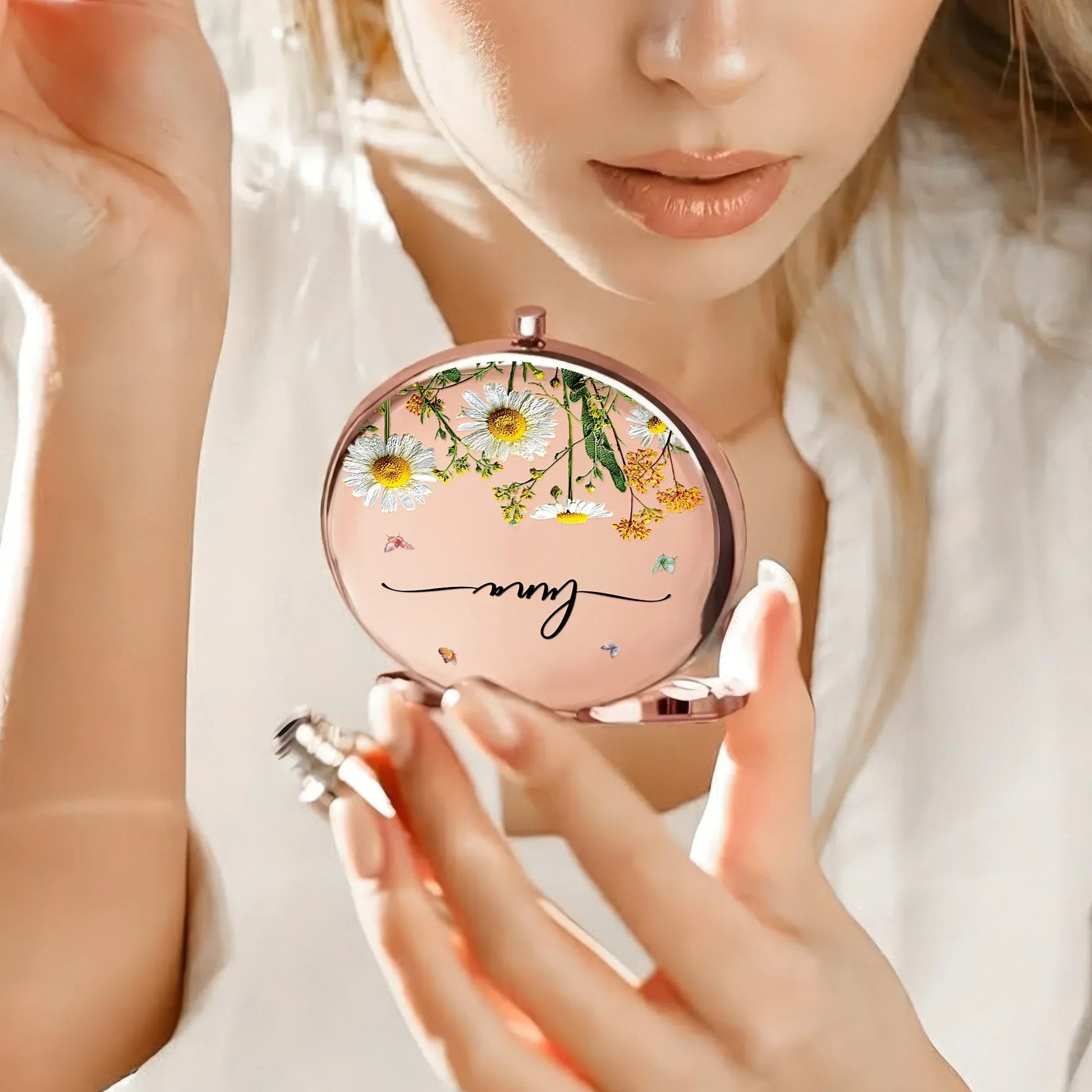 Personalized Floral Compact Mirror for Women - Custom Name Gift Beauty Tools MagicInPrints