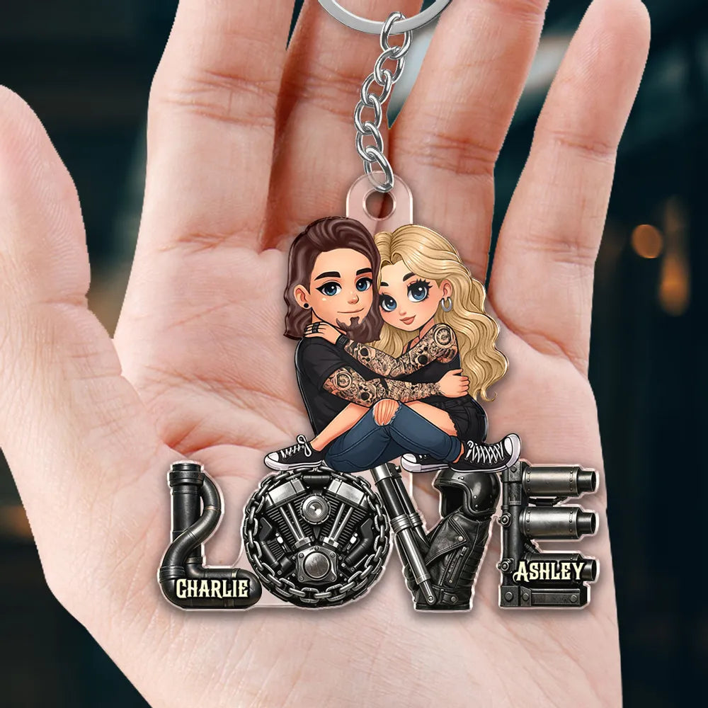 Custom Couple Keychain for Bikers with Names - Romantic Gift Keychain MagicInPrints