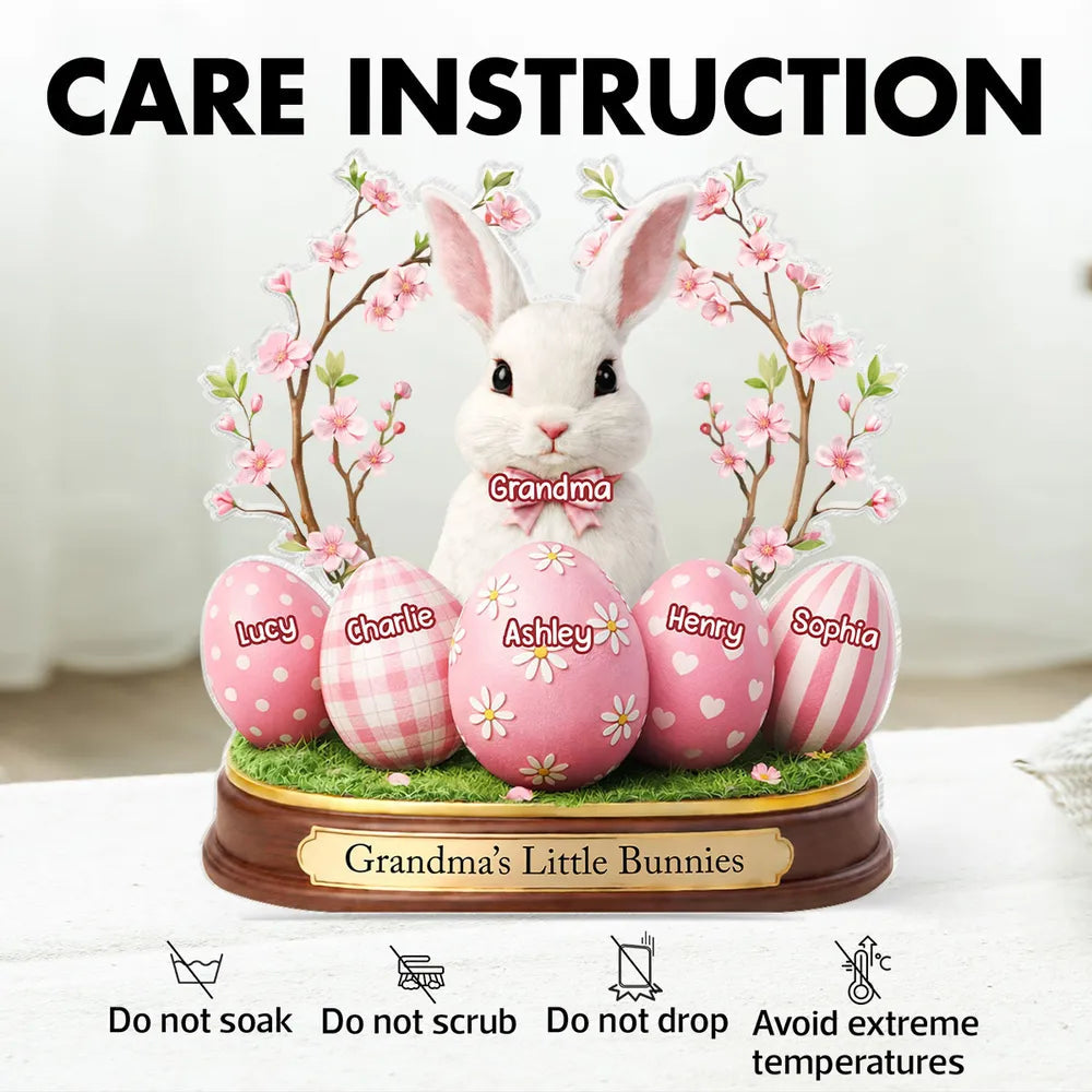 Personalized Easter Bunny Figurine for Grandma - Custom Names Display Plaque MagicInPrints