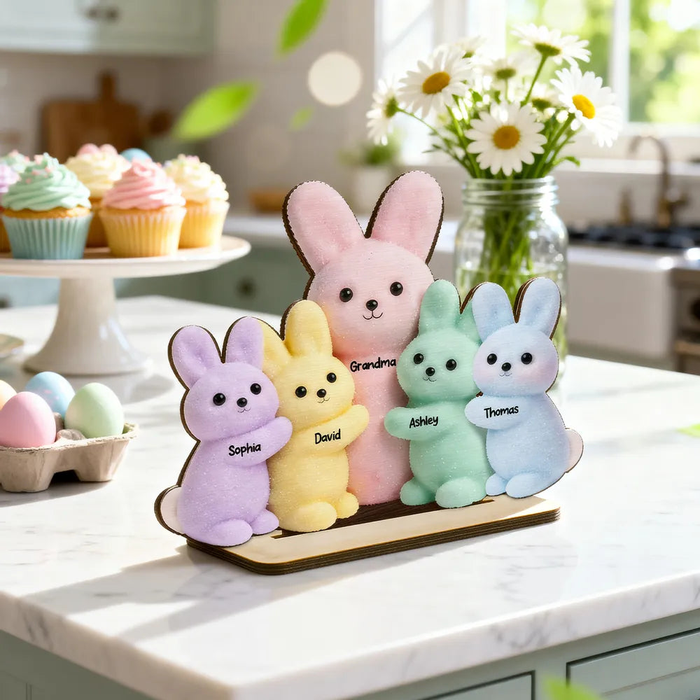 Personalized Family Bunny Figurine Set for Easter - Custom Names Plaque MagicInPrints