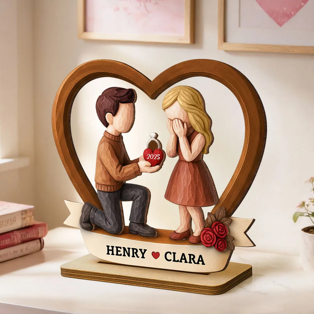 Personalized Wooden Couple Figurine Proposal Gift - Engagement Keepsake Plaque MagicInPrints