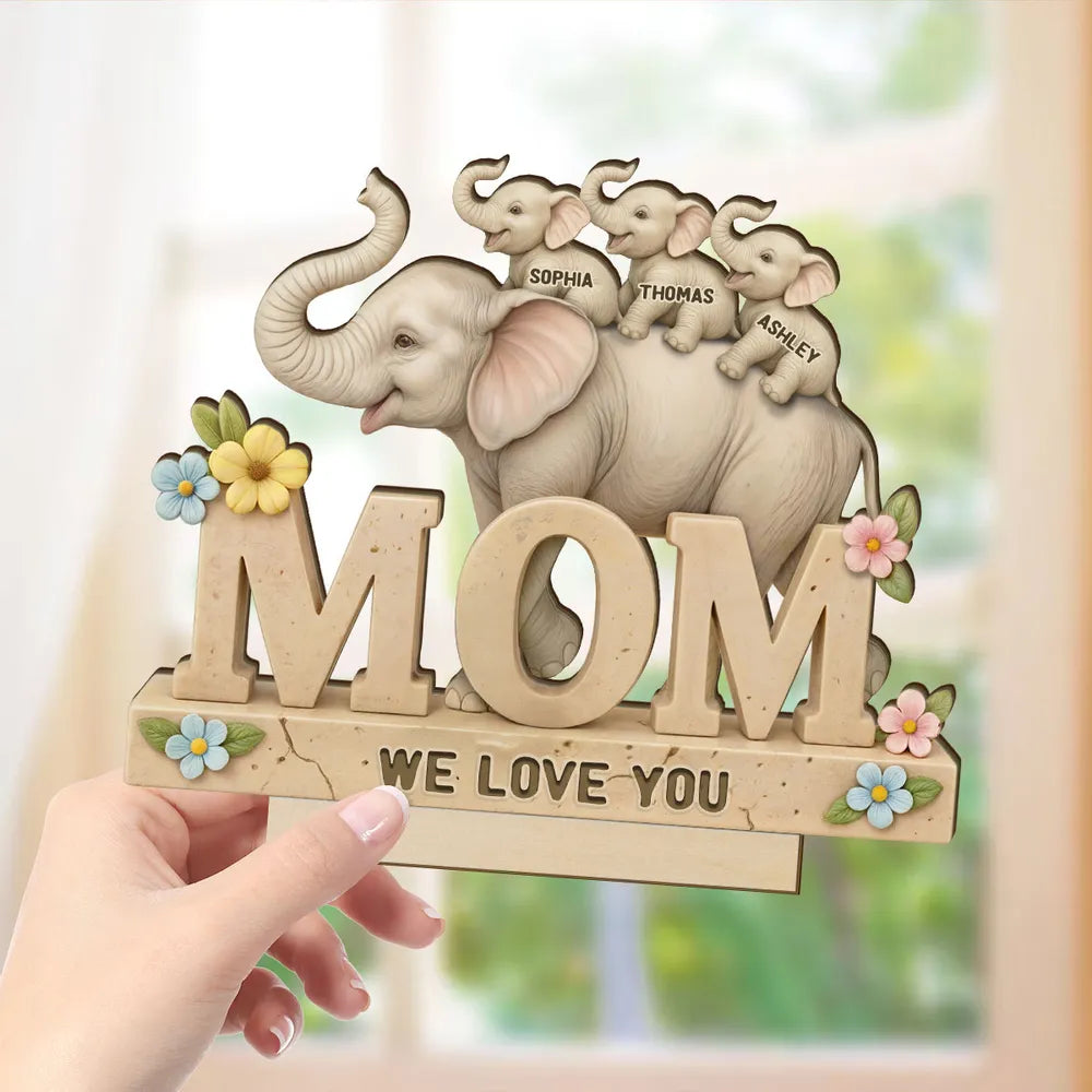 Personalized Elephant Mom Figurine for Mother's Day - Custom Names Gift Plaque MagicInPrints