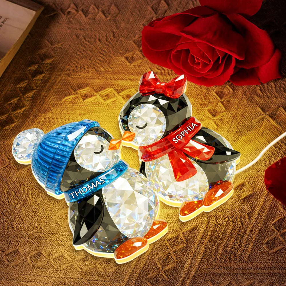 Custom Crystal Penguin Couple Figurines with Names - Romantic Gift for Couples Plaque MagicInPrints