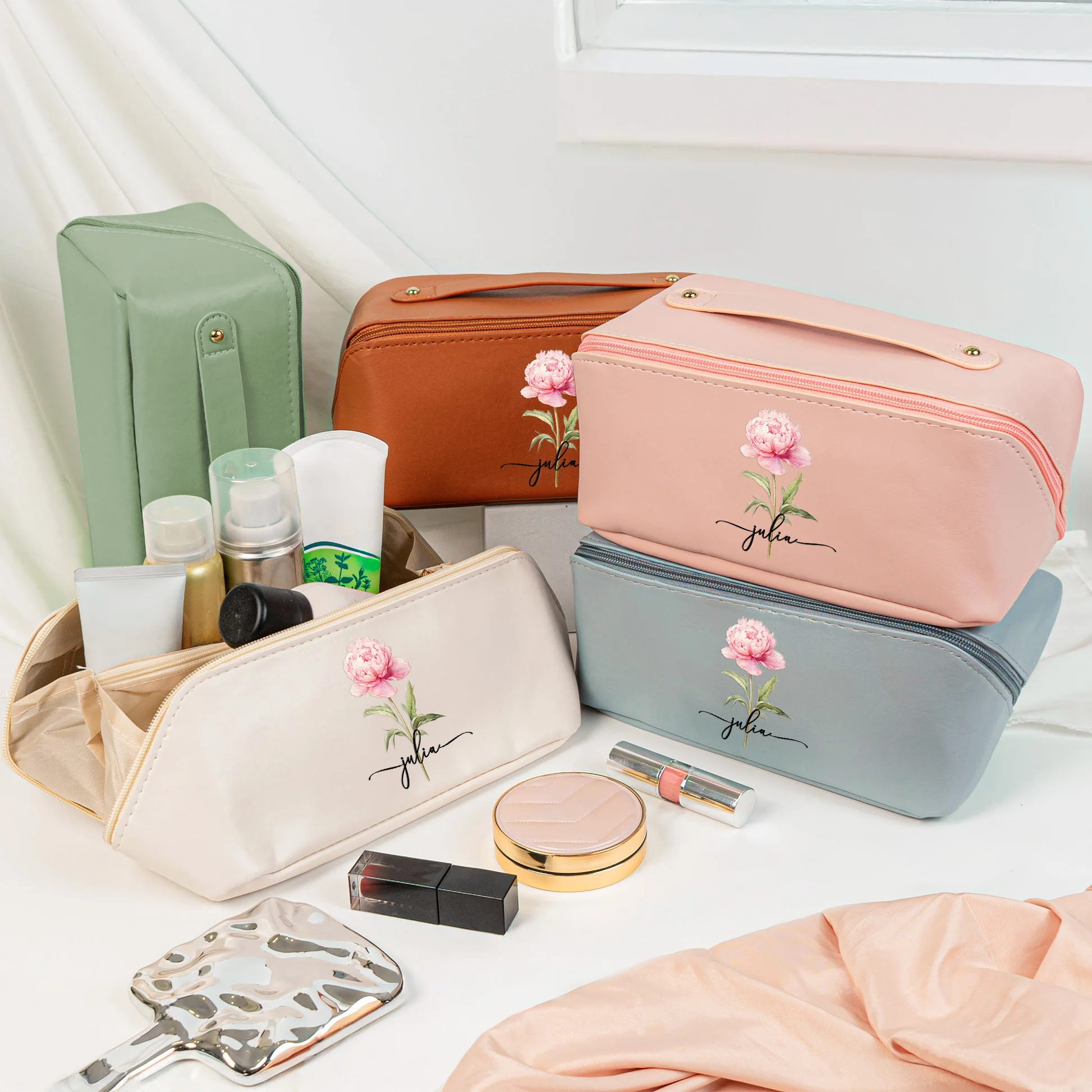 Personalized Makeup Bag for Women with Floral Design - Perfect for Travel or Daily Use Bag MagicInPrints