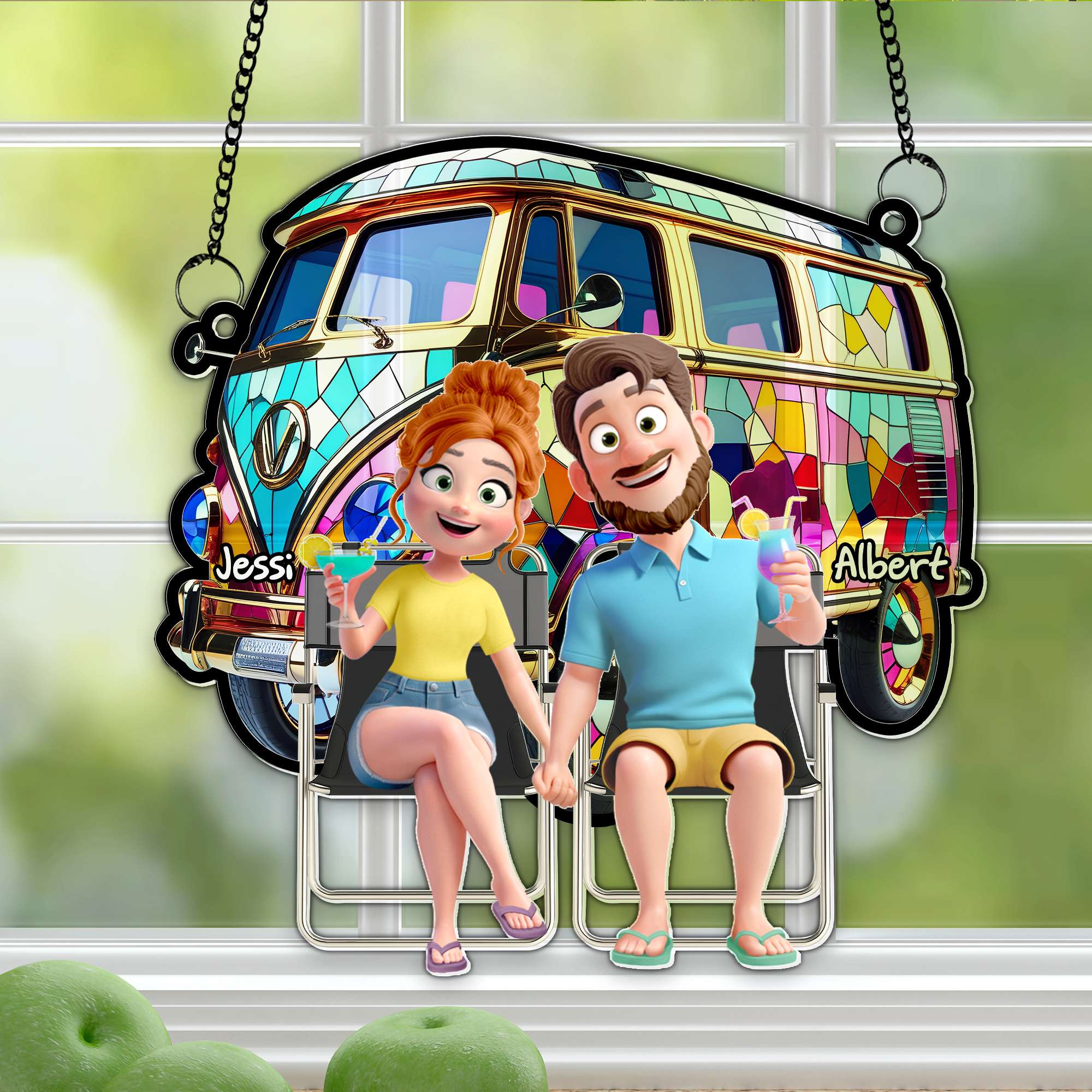 Love on the Road: Couple With Colorful Motorized RV Suncatcher - Personalized Gift for Couples Ornament MagicInPrints