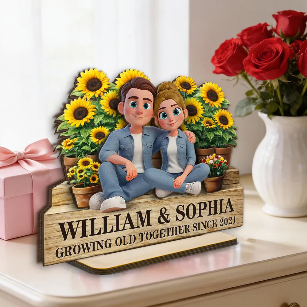 Personalized Couple Figurine with Sunflowers - Anniversary Gift for Couples Plaque MagicInPrints