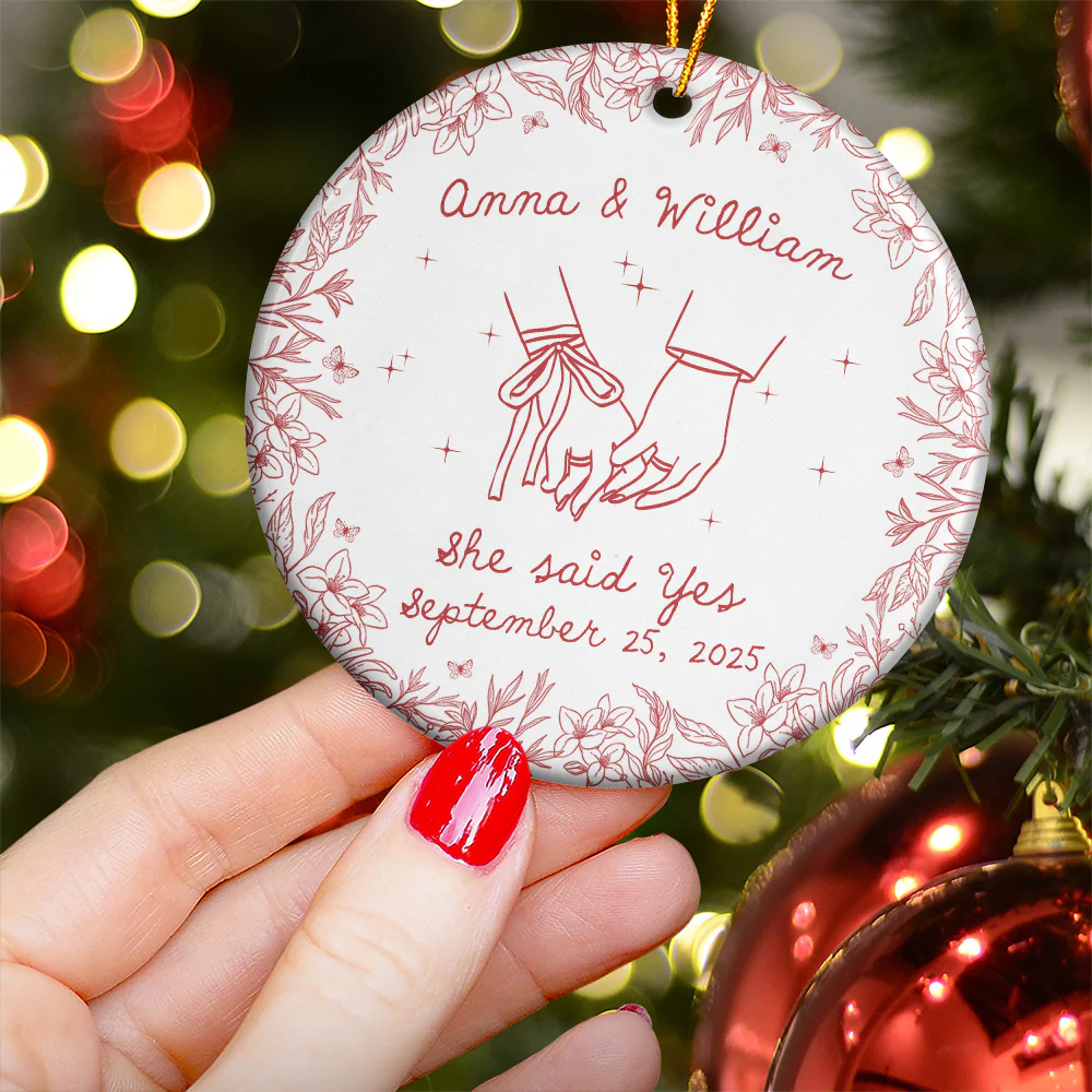 Personalized Ceramic Ornament for Couples - Engagement and First Christmas Keepsake Ornament MagicInPrints