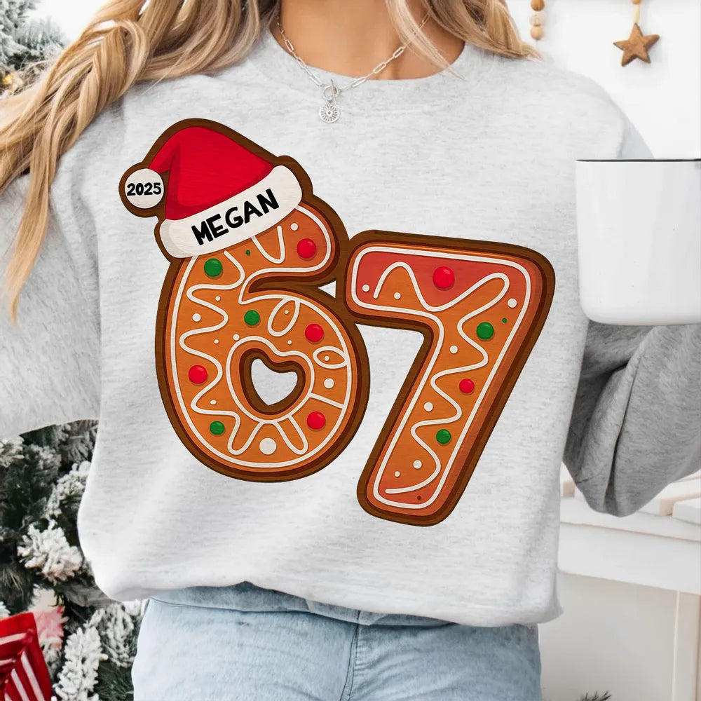 Personalized Christmas Sweatshirt for Women - Gingerbread Number Design Cloth MagicInPrints