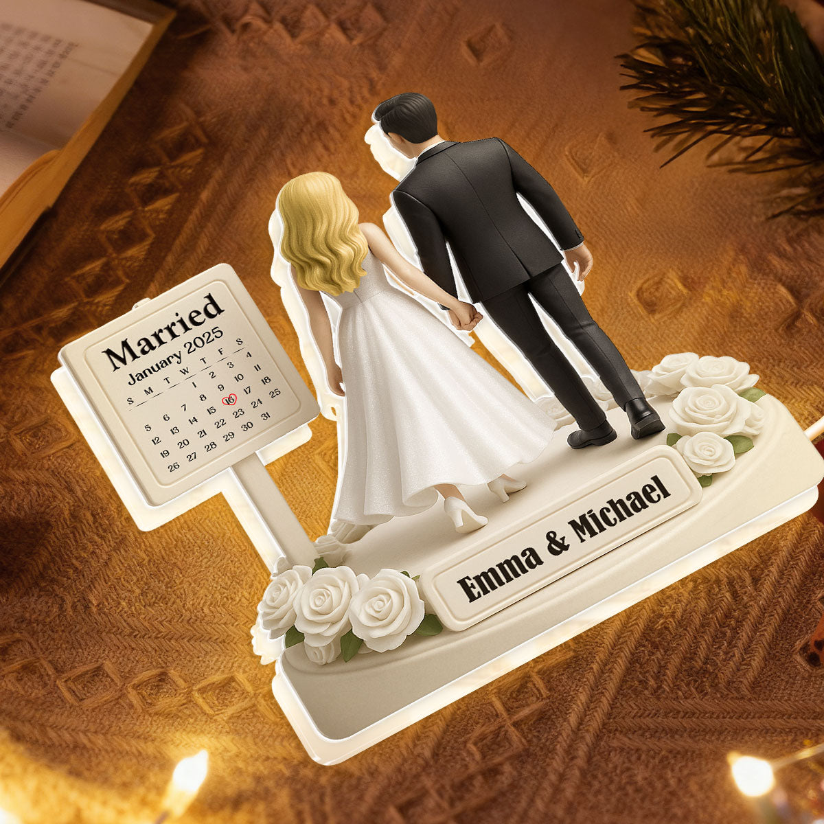 Personalized Wedding Cake Topper Figurine with Date Display - Perfect for Newlyweds Plaque MagicInPrints
