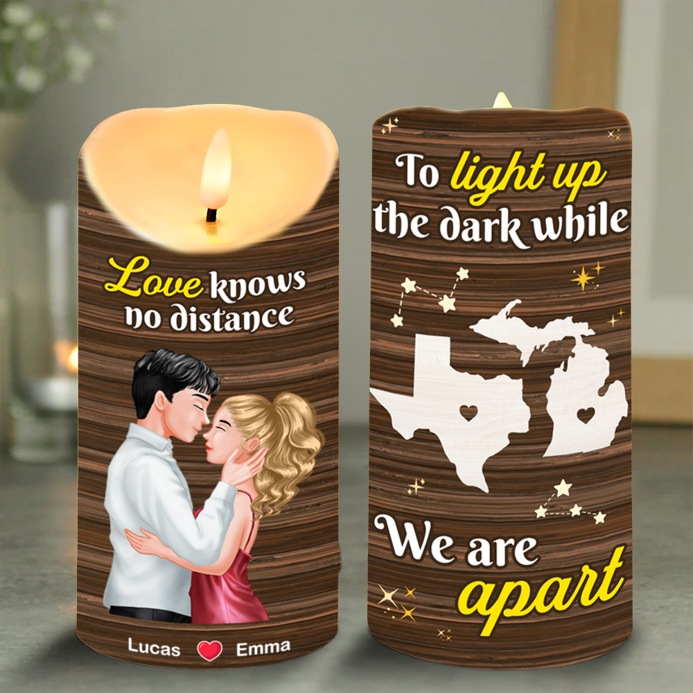 Custom LED Candle for Couples – Love Knows No Distance | Valentine's Day Gifts Led Candle PopCulturePrints