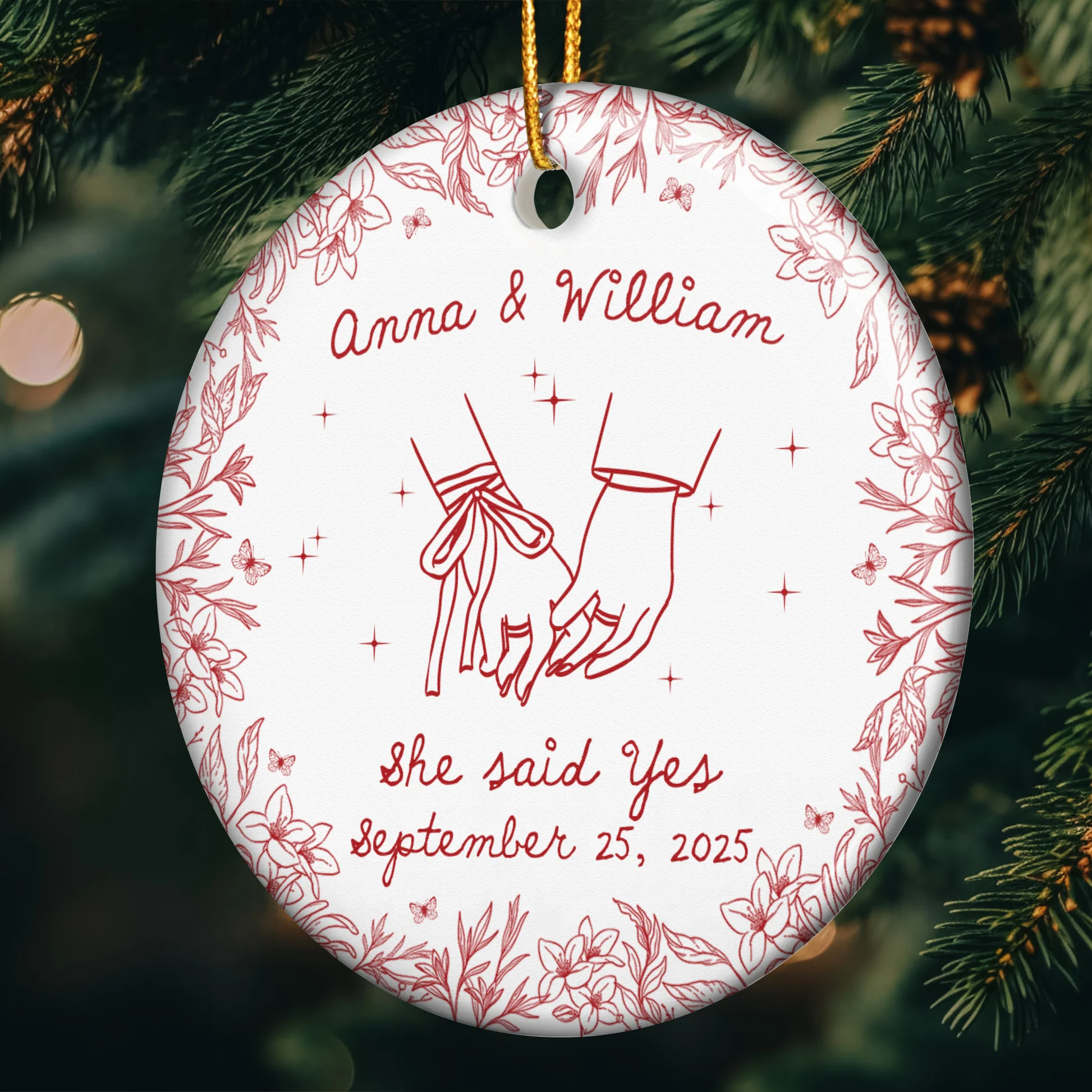 Personalized Ceramic Ornament for Couples - Engagement and First Christmas Keepsake Ornament MagicInPrints