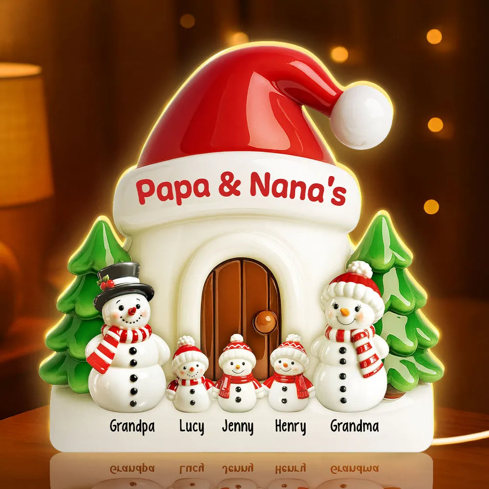 Personalized Christmas Snowman Family LED Light for Grandparents - Holiday Decor Plaque MagicInPrints
