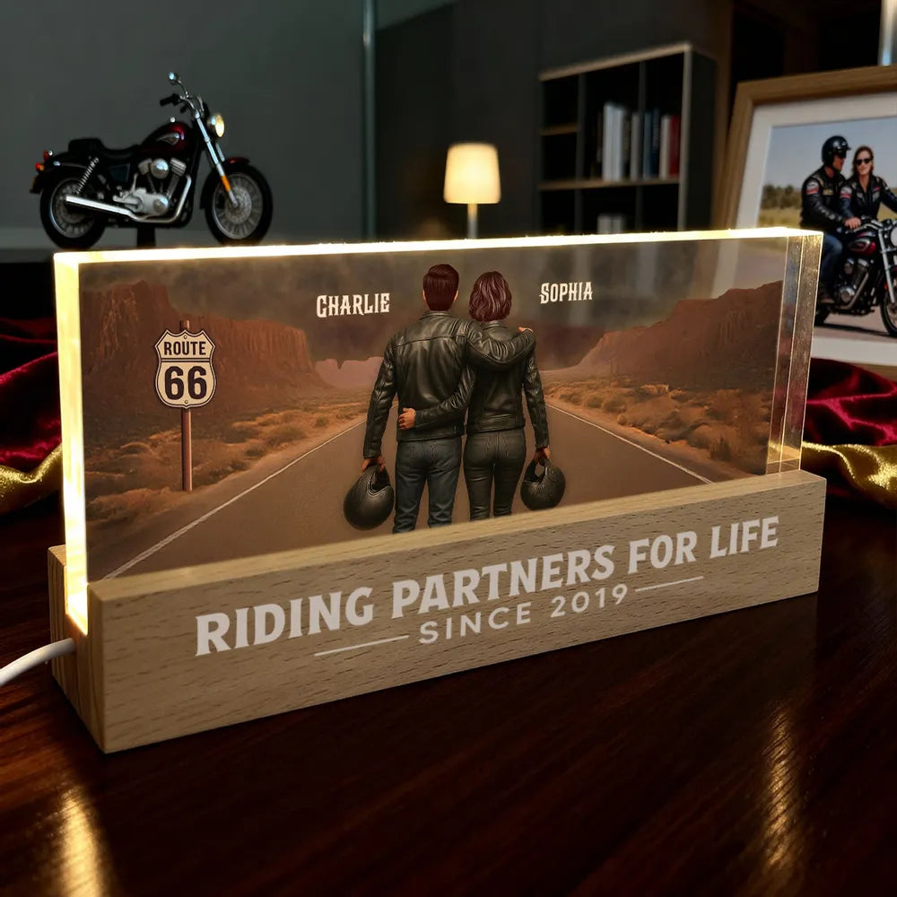 Personalized LED Night Light for Couples - Riding Partners for Life Plaque MagicInPrints