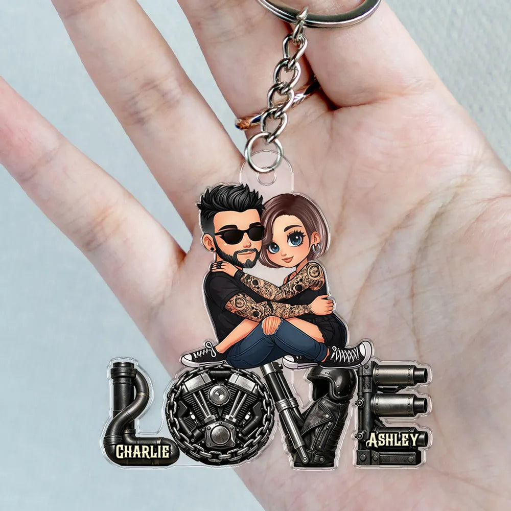 Custom Couple Keychain for Bikers with Names - Romantic Gift Keychain MagicInPrints