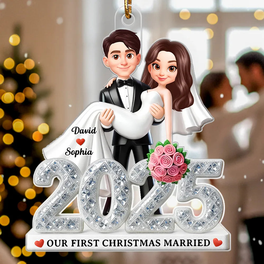 Personalized Wedding Couple Ornament 2025 for Newlyweds - First Christmas Married Ornament MagicInPrints