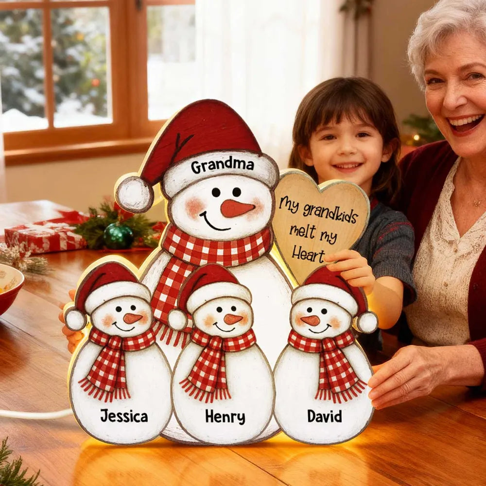 Personalized Snowman Family Light for Grandma - Christmas Decoration Plaque MagicInPrints