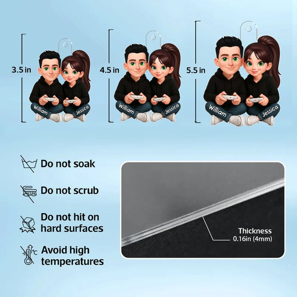 Custom Couple Car Ornament for Gamers - Wedding Gift Car Hanger MagicInPrints