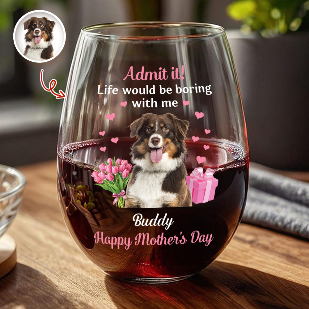 Personalized Dog Lover Stemless Wine Glass for Moms - Mother's Day Gift Cup MagicInPrints