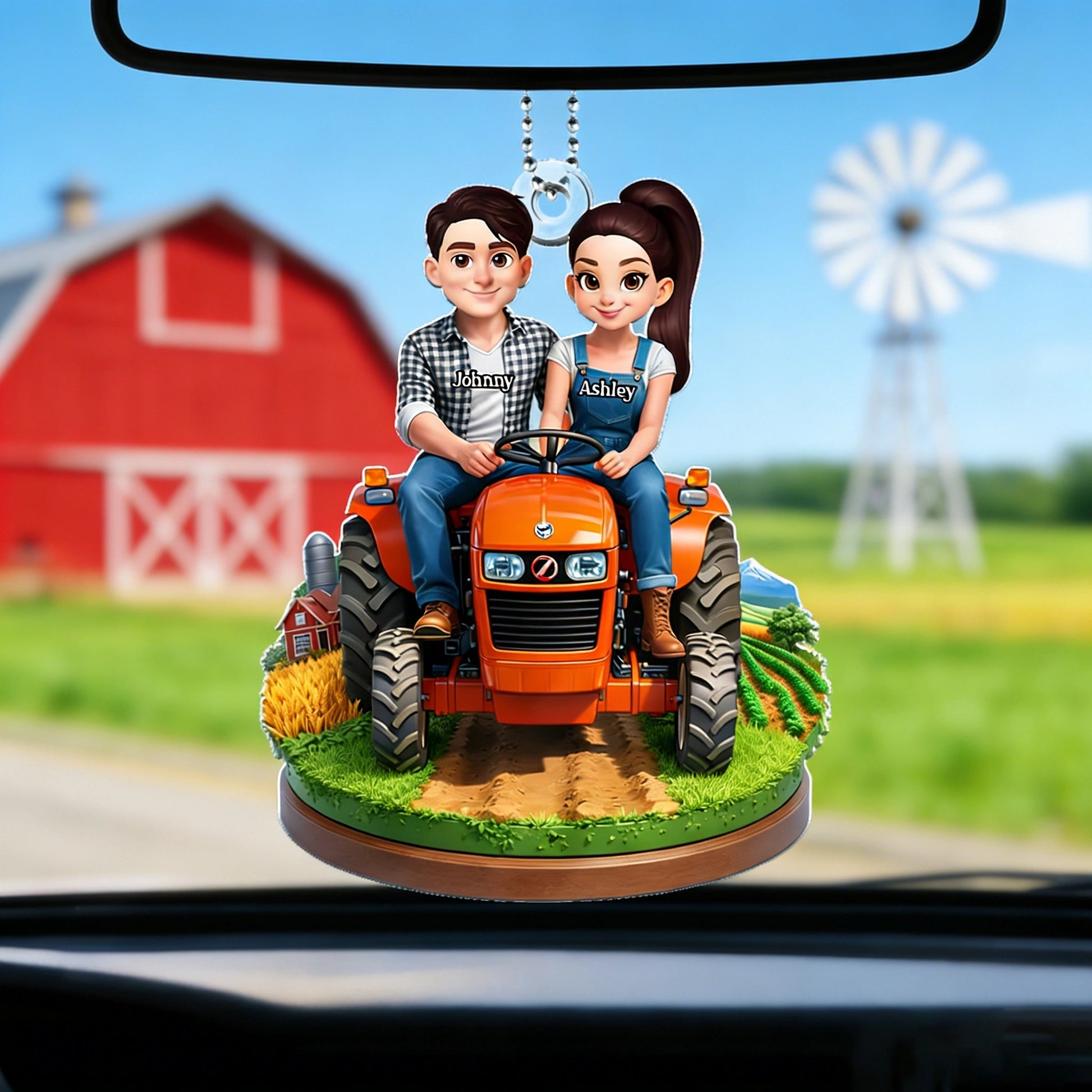 Custom Couple Tractor Ornament for Farmers - Personalized Gift Car Hanger MagicInPrints