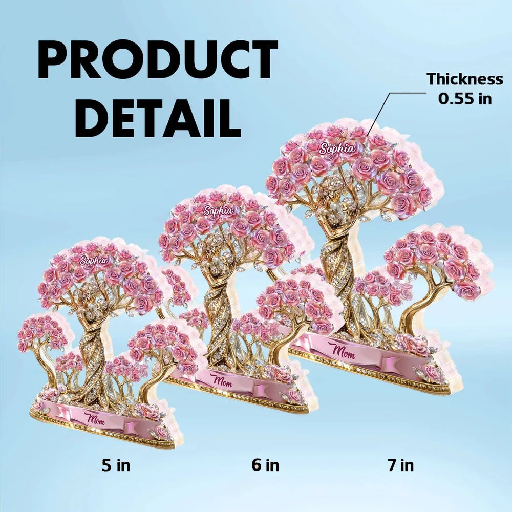 Personalized Rose Tree Sculpture for Mom - Elegant Mother's Day Gift Plaque MagicInPrints