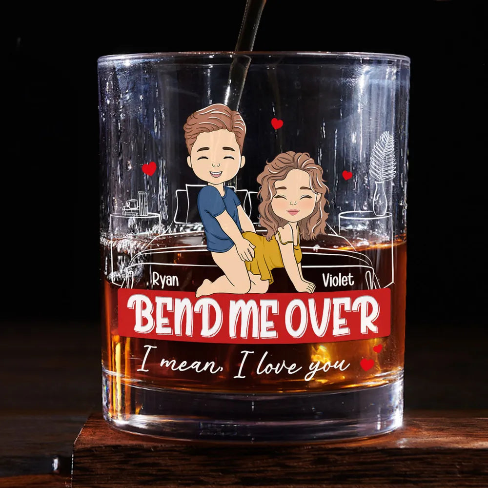 Personalized Couples Whiskey Glass Romantic Design - Anniversary Gift Cup MagicInPrints
