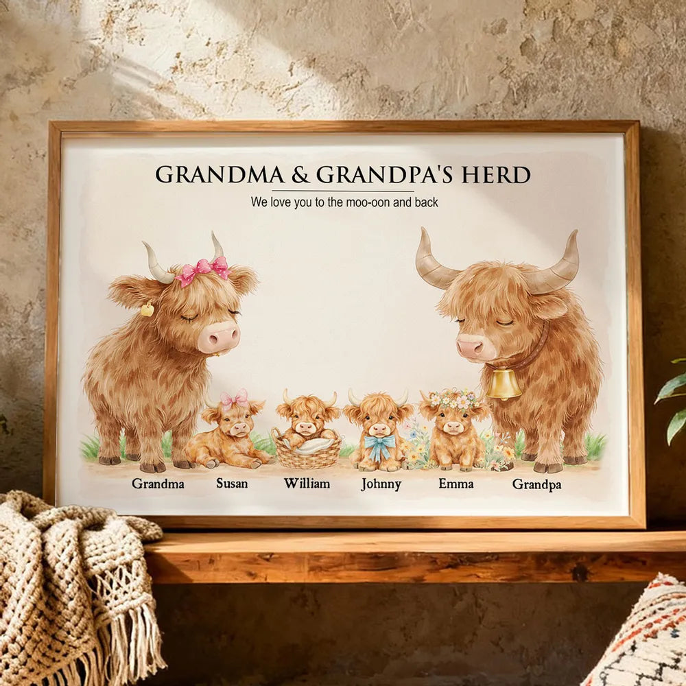 Personalized Family Cow Canvas Art for Grandparents - Sentimental Home Decor Poster or Canvas MagicInPrints