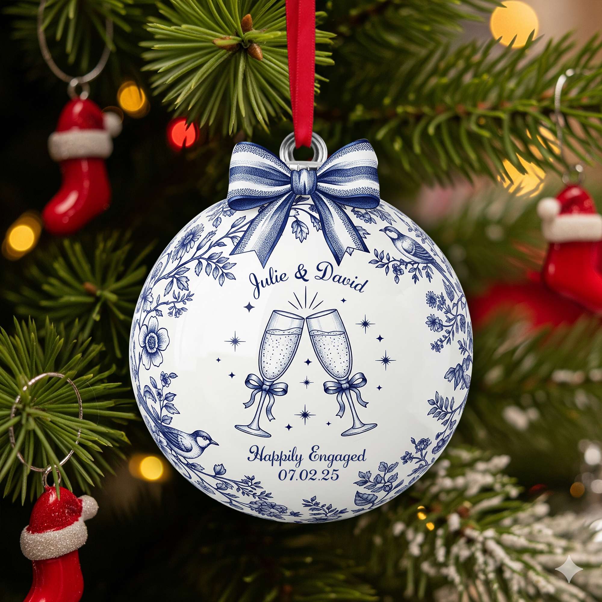 Celebrate Your Love: Personalized Happily Engaged Couple Ornament - Unique Gift for Couples Ornament MagicInPrints