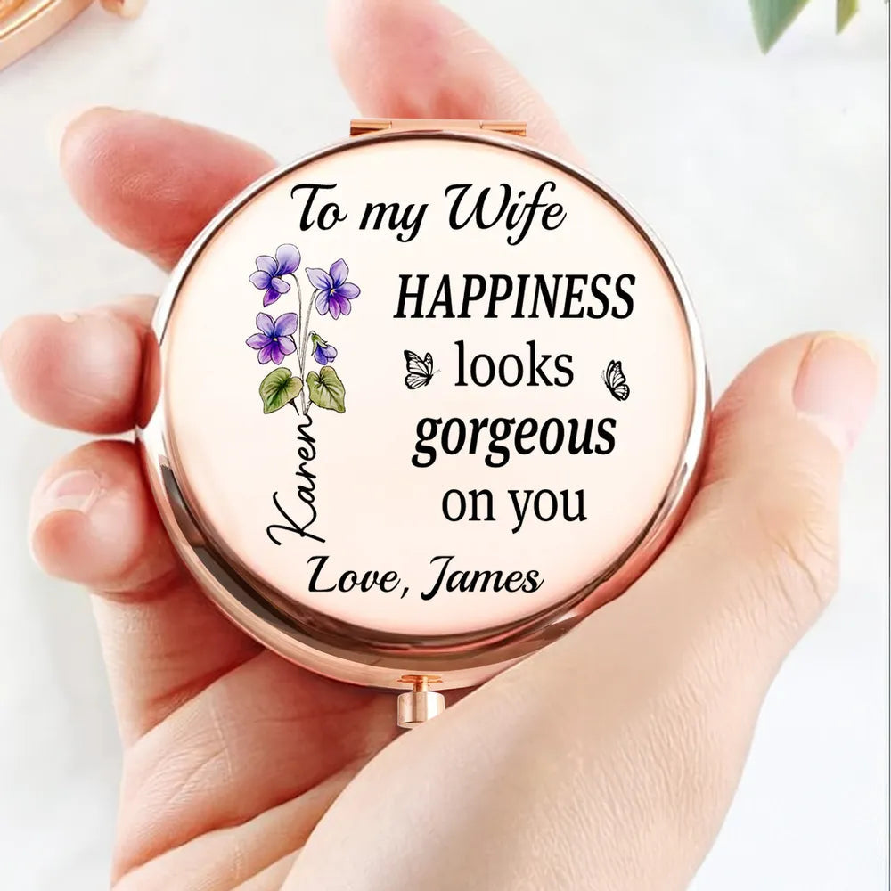Personalized Compact Mirror for Wife - Rose Design with Custom Message Beauty Tools MagicInPrints